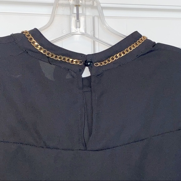 Windsor | Chiffon Black Blouse Gold Chain Sheer - Picture 3 of 7